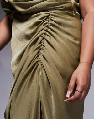 ASOS DESIGN Curve draperad framsplit med detalj maxi-klänning i ljusgrön