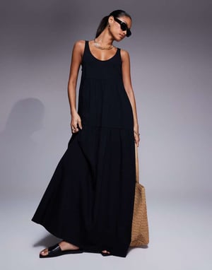 ASOS DESIGN scooped lagertrapez maxiklänning i svart