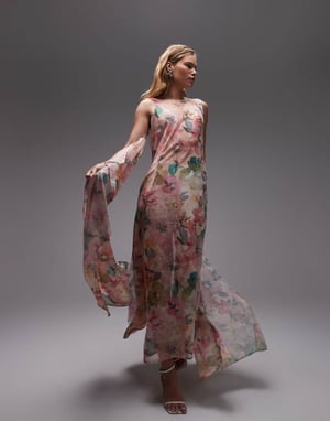 ASOS DESIGN ultimat genomskinlig chiffonmaxiklänning i blandat blommönster