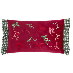 Furn Ditsy Bows Velvet Ruffle Trim Feather Filled Cushion