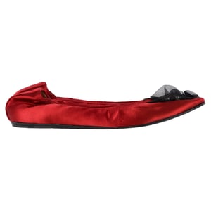 Lanvin Brooch-Embellished Ballet Flats in Red Satin