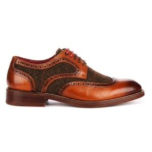 Justin Reess herenbeige leren tweed brogue schoenen - Arlo