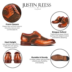 Justin Reess herenbeige leren tweed brogue schoenen - Arlo