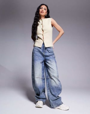 ASOS DESIGN gold hardware interlock waistcoat co ord in buttermilk