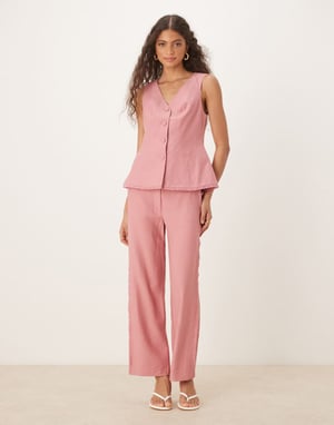 ASOS DESIGN väst med spetskant i rosa