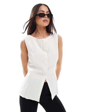 ASOS DESIGN linneblandning snitt halsväst i ecru