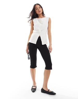 ASOS DESIGN linneblandning snitt halsväst i ecru