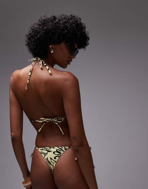 Topshop Siciliansk blommig trekantsbikinitopp i gul och svart