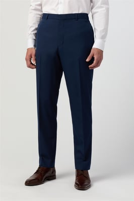 Flat Fronted Regular Suit Trousers in Navy