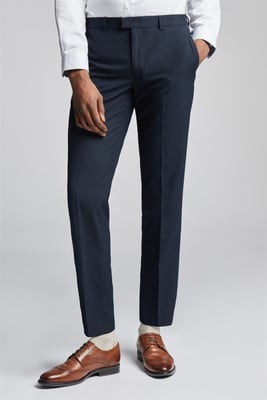 Flat Fronted Slim Fit Suit Trousers in Navy