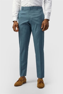 Flat Fronted Slim Fit Suit Trousers in Teal