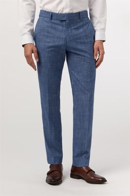 Flat Fronted Slim Fit Suit Trousers in Light Blue