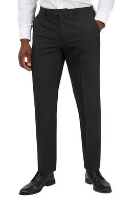 Flat Fronted Regular Suit Trousers in Black