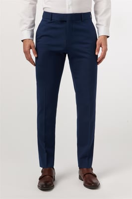 Flat Fronted Slim Fit Suit Trousers in Navy