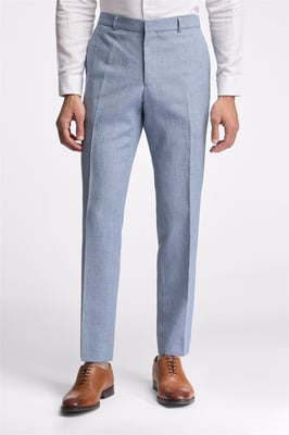 Flat Fronted Slim Fit Suit Trousers in Light Blue