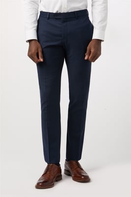 Flat Fronted Tailored Suit Trousers in Navy