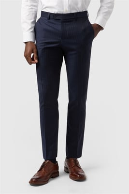 Flat Fronted Tailored Suit Trousers in Dark Blue