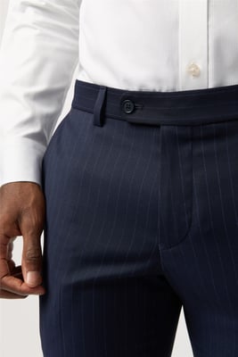 Flat Fronted Tailored Suit Trousers in Dark Blue