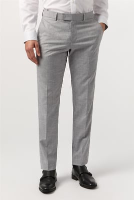 Flat Fronted Slim Fit Suit Trousers in Silver