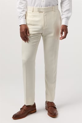 Flat Fronted Slim Fit Suit Trousers in Cream