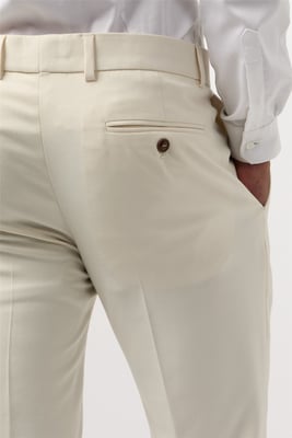 Flat Fronted Slim Fit Suit Trousers in Cream