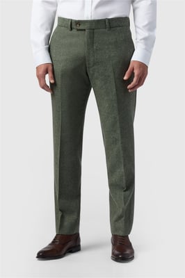 Flat Fronted Regular Suit Trousers in Olive