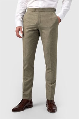 Flat Fronted Tailored Suit Trousers in Khaki