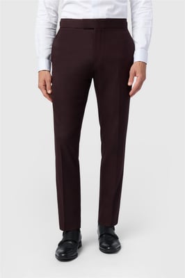 Flat Fronted Slim Fit Suit Trousers in Maroon