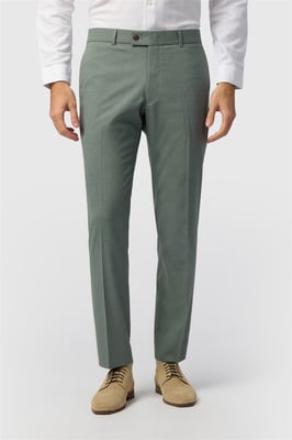 Flat Fronted Slim Fit Suit Trousers in Pale Green