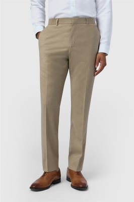 Flat Fronted Slim Fit Suit Trousers in Stone