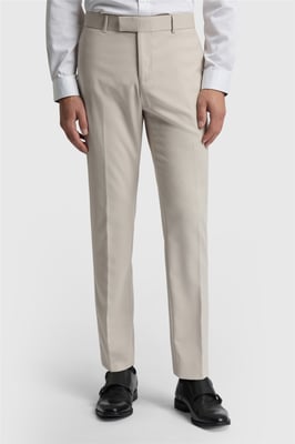 Flat Fronted Slim Fit Suit Trousers in Ecru