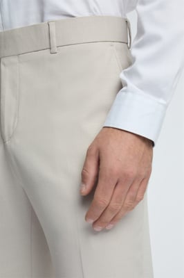 Flat Fronted Slim Fit Suit Trousers in Ecru