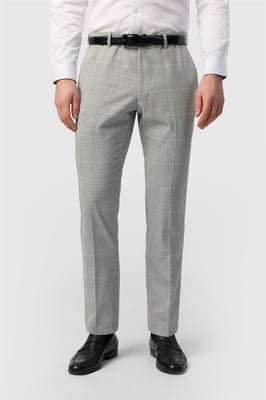 Flat Fronted Slim Fit Suit Trousers in Silver