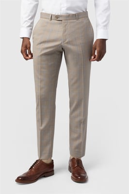 Flat Fronted Tailored Suit Trousers in Stone