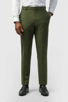 Flat Fronted Slim Fit Suit Trousers in Olive