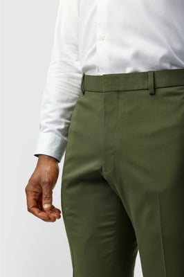 Flat Fronted Slim Fit Suit Trousers in Olive