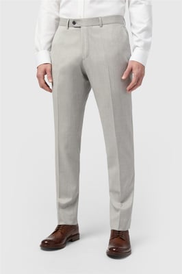 Flat Fronted Tailored Suit Trousers in Light Grey