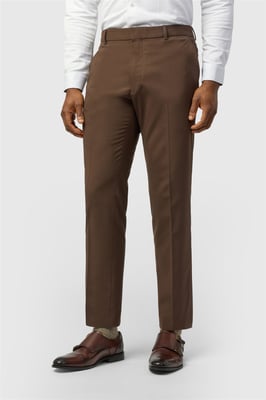 Flat Fronted Slim Fit Suit Trousers in Dark Brown