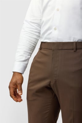 Flat Fronted Slim Fit Suit Trousers in Dark Brown
