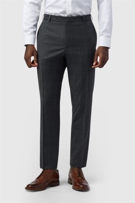 Flat Fronted Slim Fit Suit Trousers in Charcoal