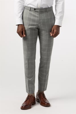 Flat Fronted Tailored Suit Trousers in Grey
