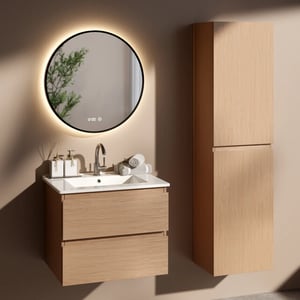 Mirlux Badkamermeubel set fayro 60cm licht eiken wastafel wit
