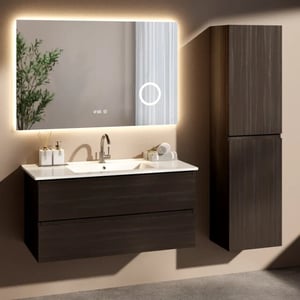 Mirlux Badkamermeubel set 100cm walnut wastafel wit