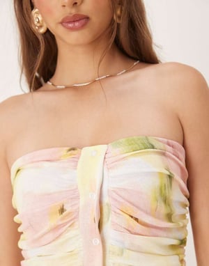 ASOS DESIGN bandeau godet kjol midiklänning i smutsig blommig tryck