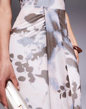 ASOS DESIGN mesh skär halsöppning midi klänning med sashesdetalj i abstrakt blommönster