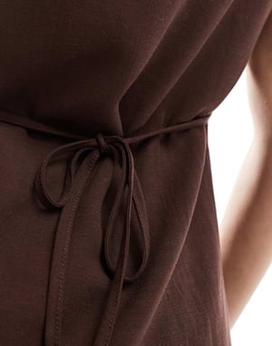 ASOS DESIGN linneblandning sömdetalj mini klänning i choklad