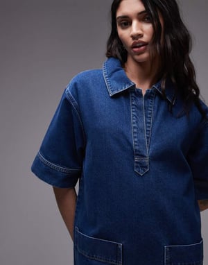 Topshop denim mini tröja kortärmad rugbyklänning ljusblå