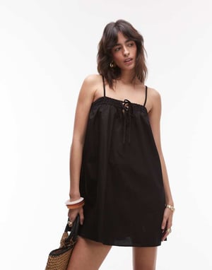 Topshop poplin mini klänning i svart