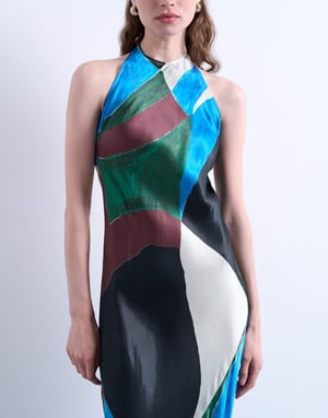 Topshop satäng halterneck-klänning i abstrakt mönster