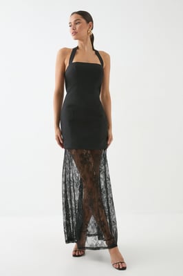 Halterneck Lace Skirt Maxi Dress